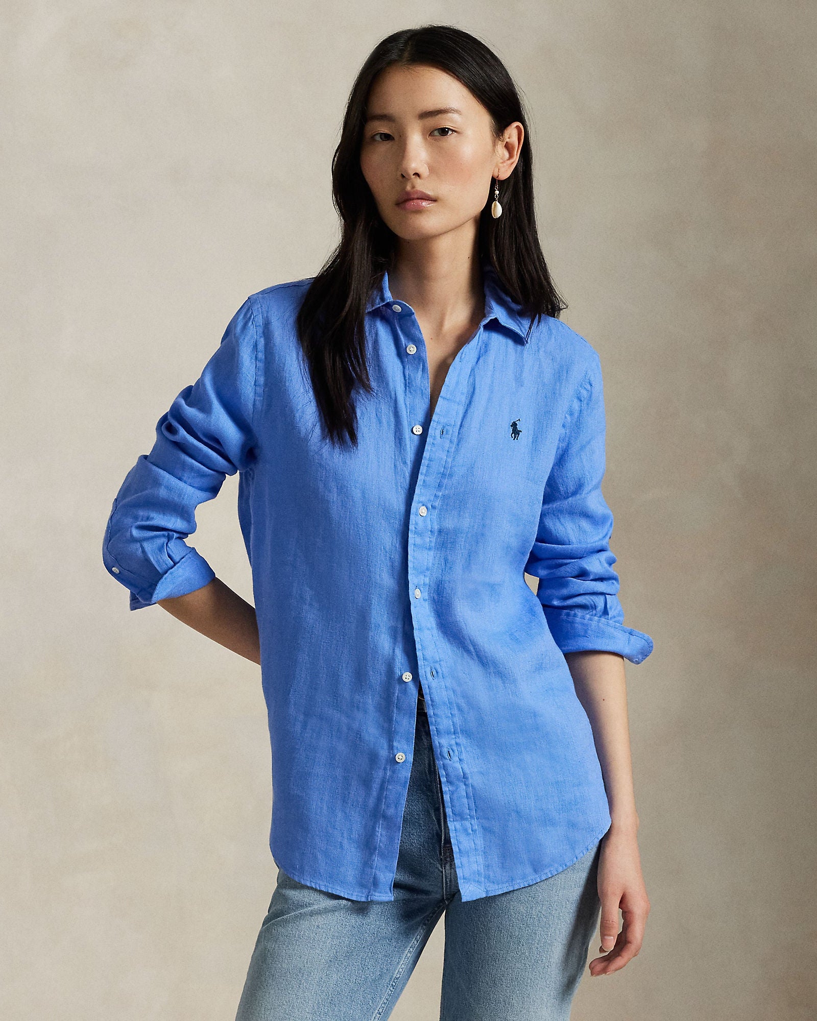 Jeans Ralph Lauren Camicia In Lino Polo Ralph Lauren Blue Linen