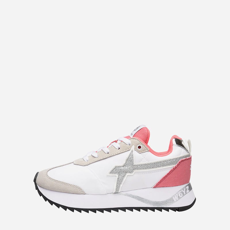 W6YZ Kis-W Bianco Rosa Argento Glitter Sneakers