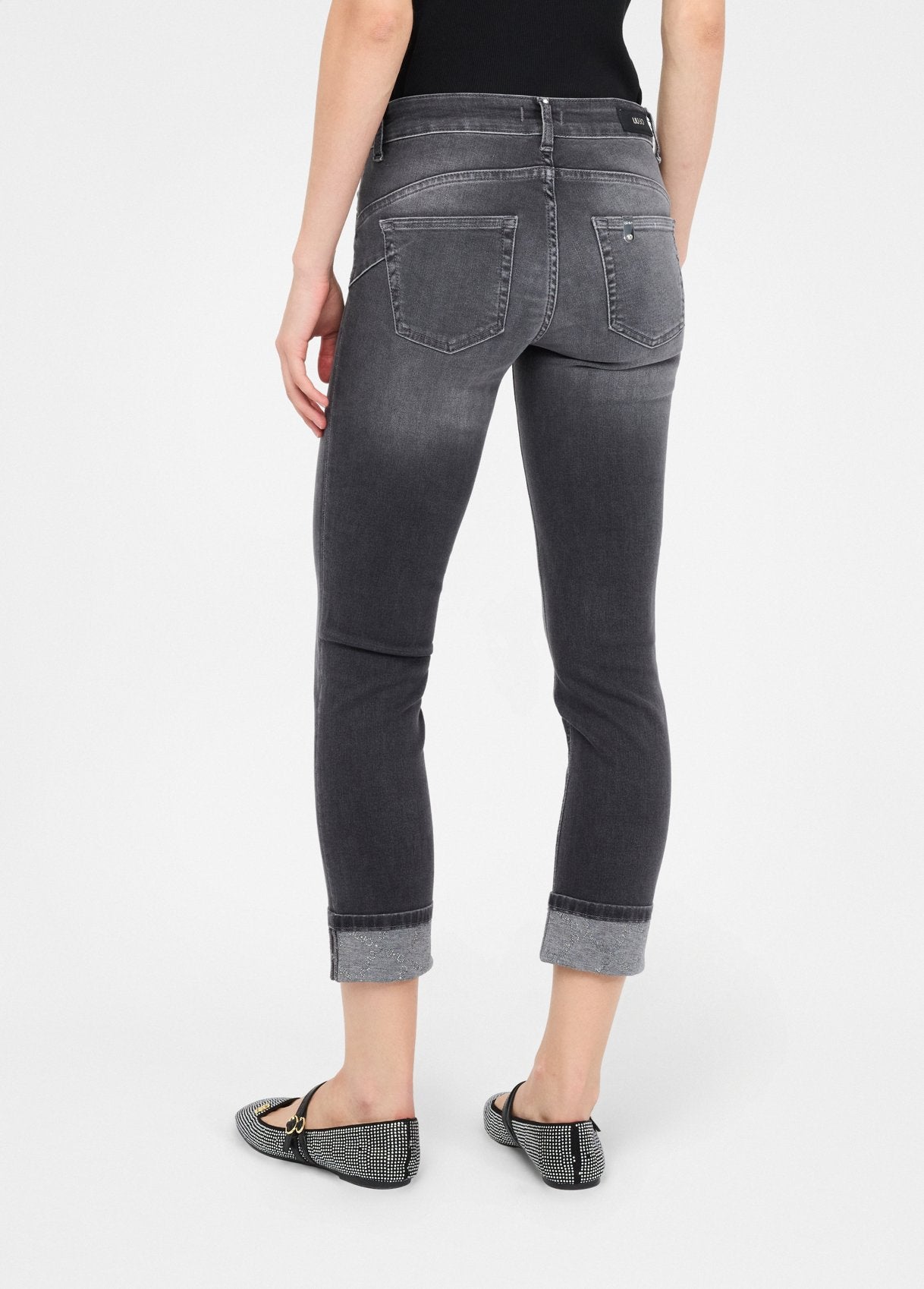 Liu Jo Jeans Skinny Risvolto Strass Grigio