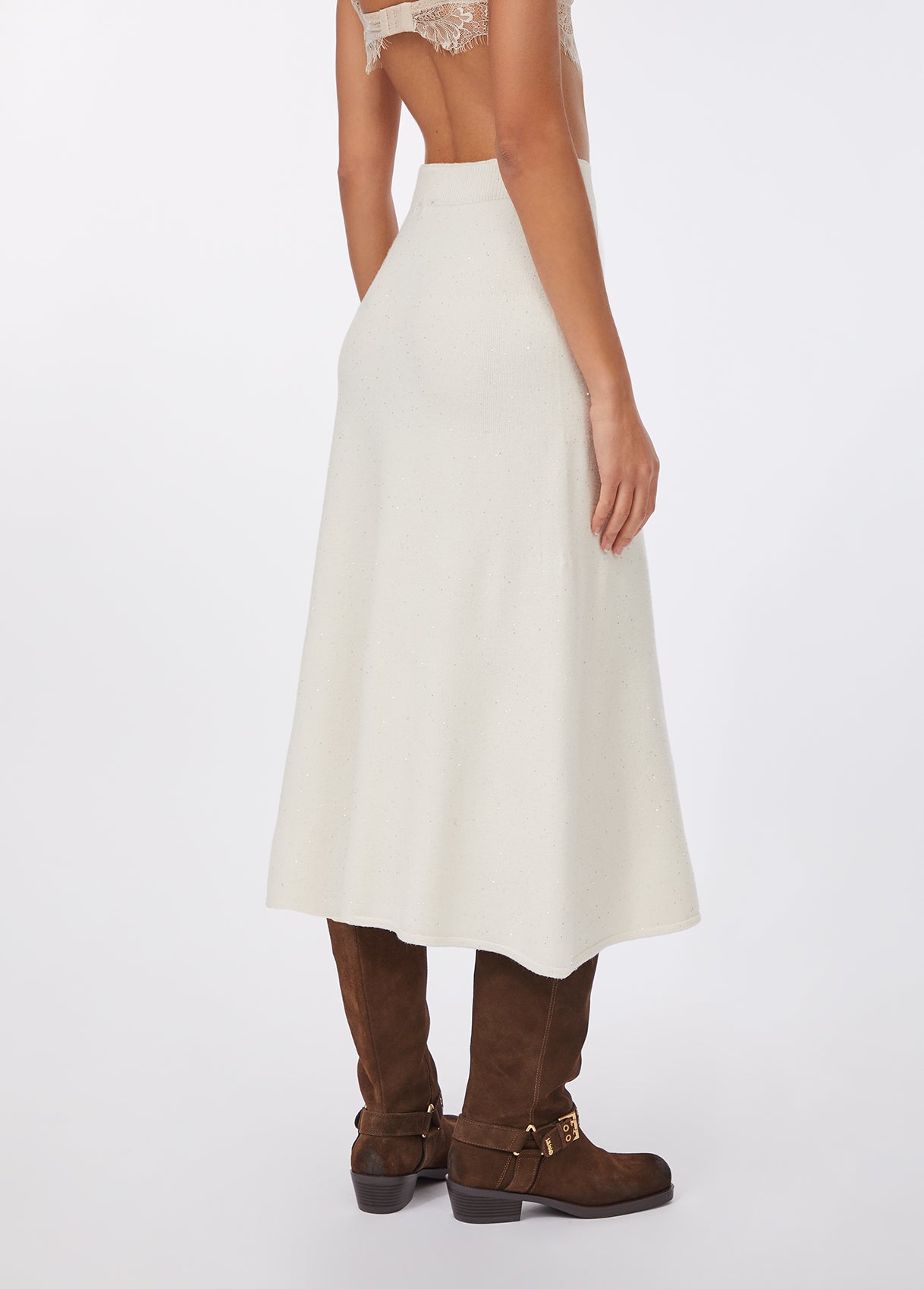 Liu Jo Gonna Midi In Maglia Con Paillettes Bianco Lana