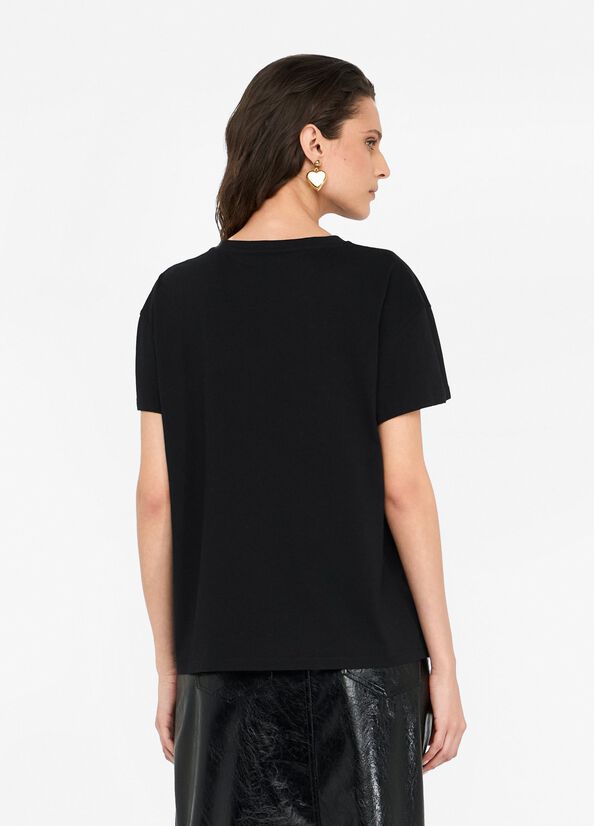 Liu Jo T-Shirt Con Pinguino Strass Nero
