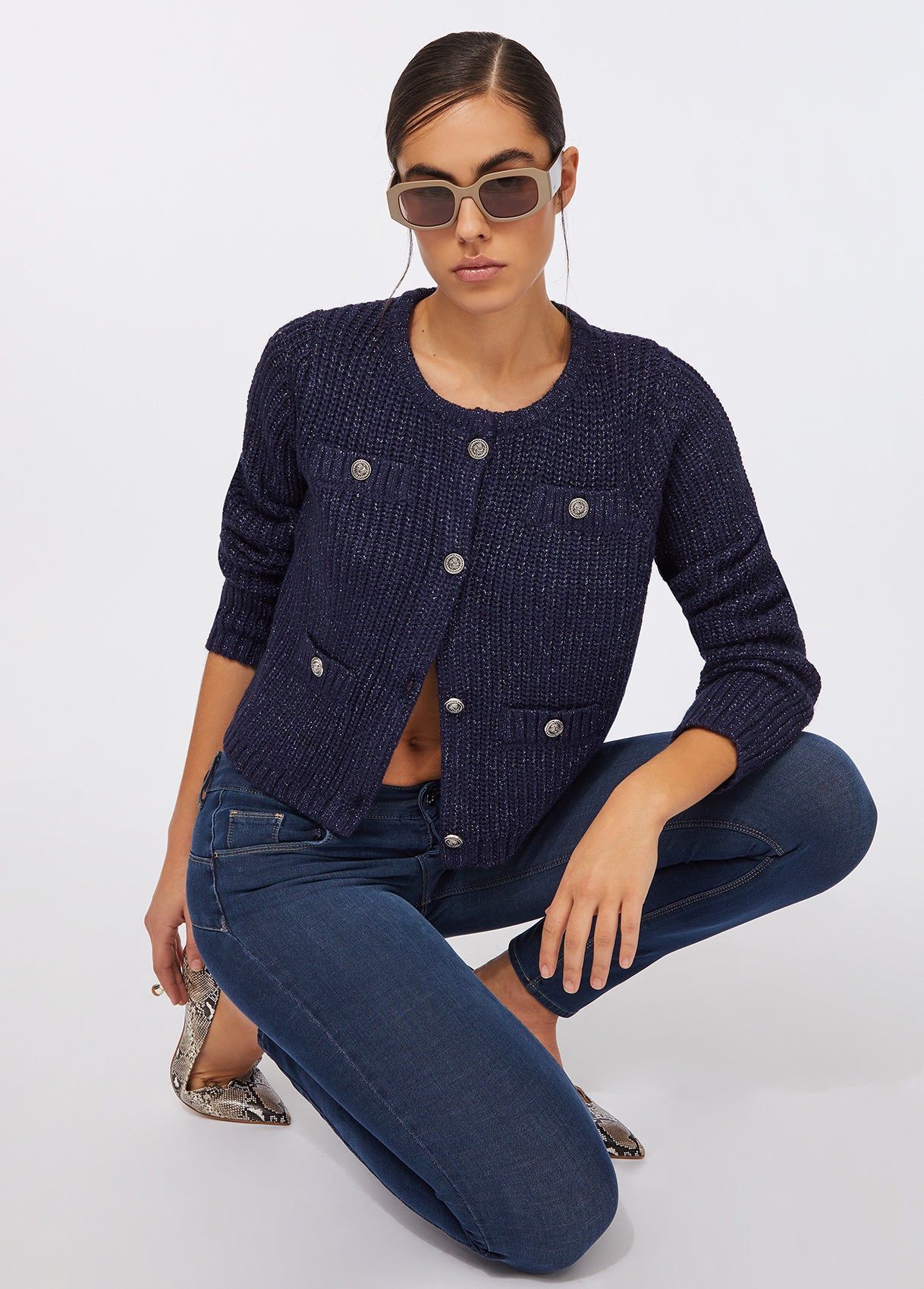 Liu Jo Cardigan Misto Lana E Aplaca Blu