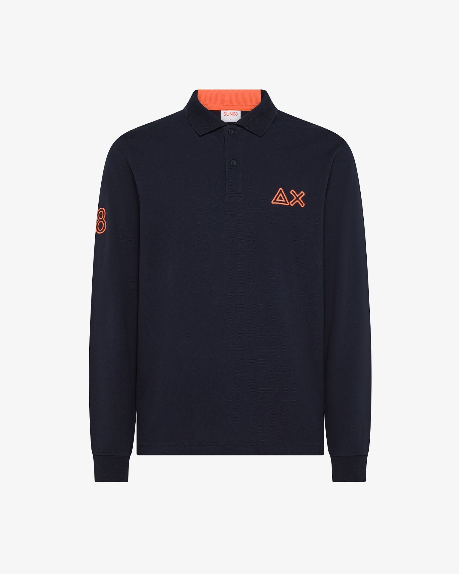 A45109_07_Sun68_Polo_In_Cotone_Con_Logo_Fluo_Navy_Blue