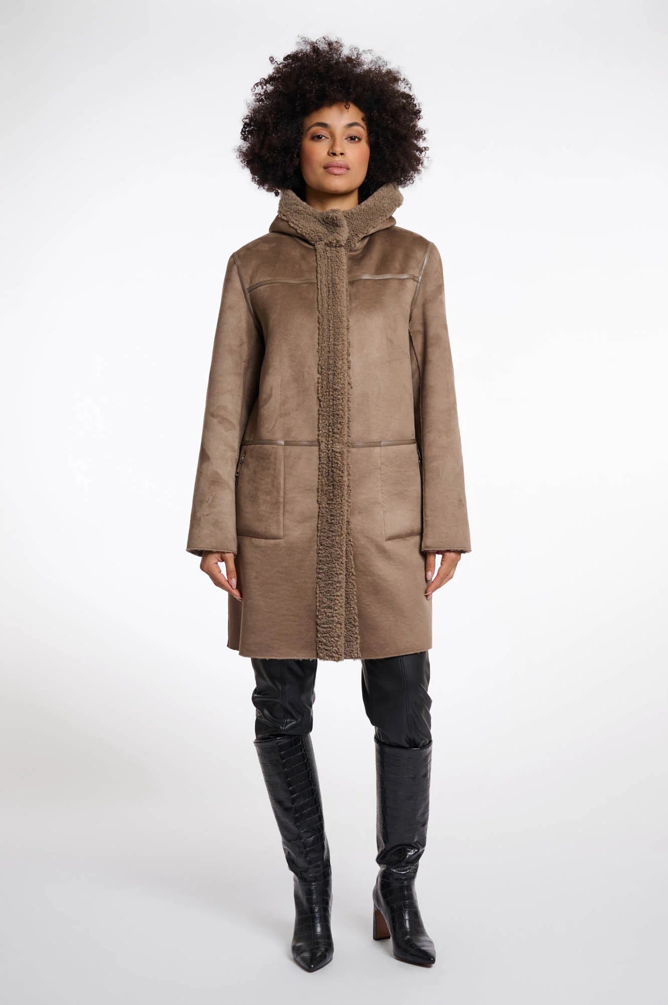 Rino &amp; Pelle Alina Reversible Hooded Coat Toffee