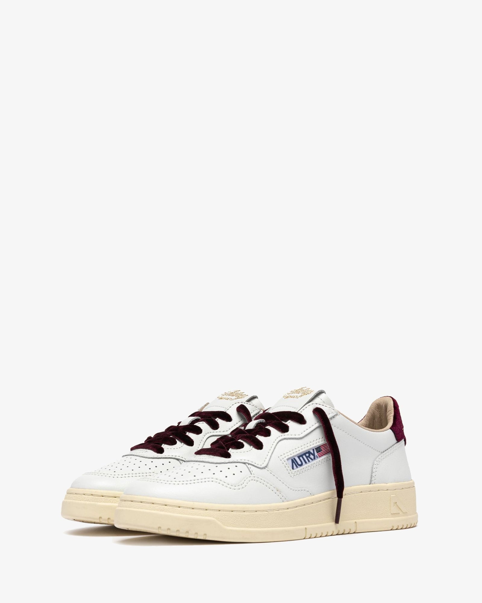 Autry Sneakers Medalist Low In Pelle Bianca E Velluto Bordeaux