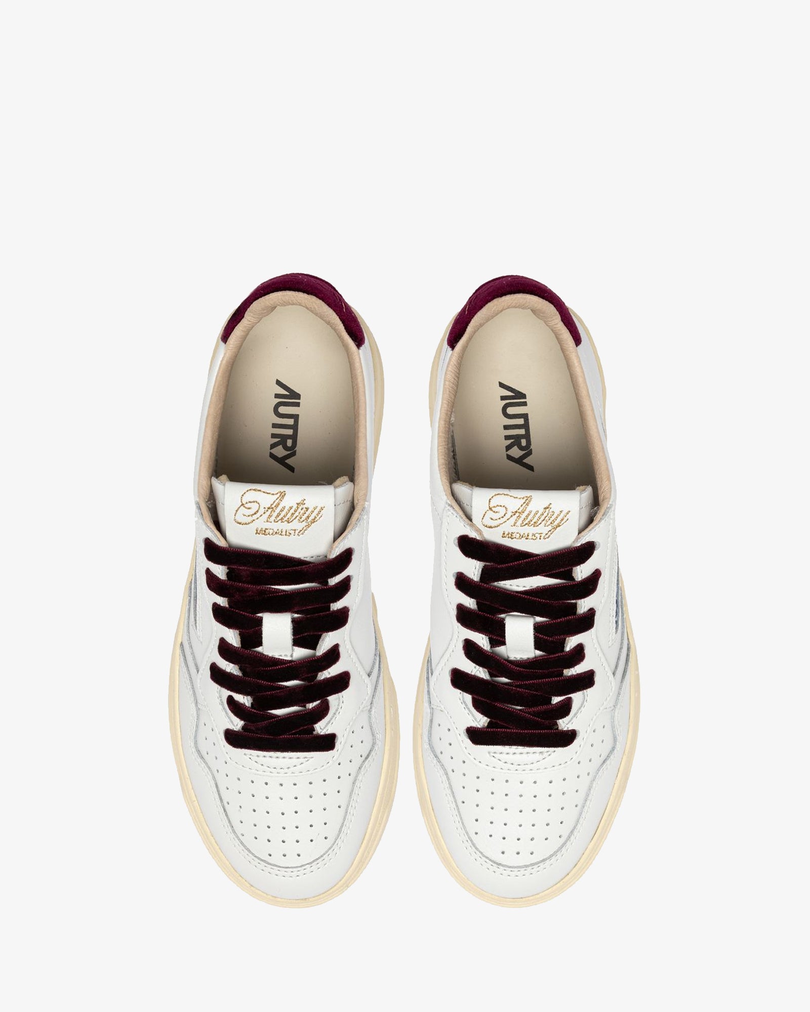Autry Sneakers Medalist Low In Pelle Bianca E Velluto Bordeaux