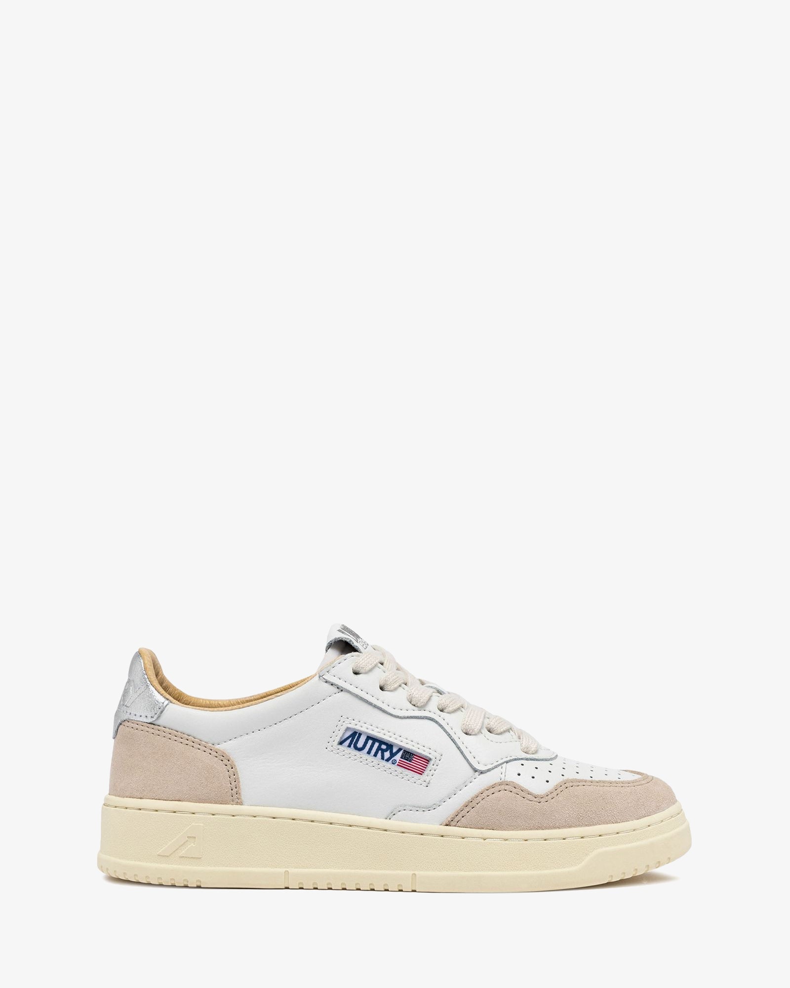 Autry-Sneakers-Medalist-Low-In-pelle-bianca-argento-suede-beige-AULWLS74-1
