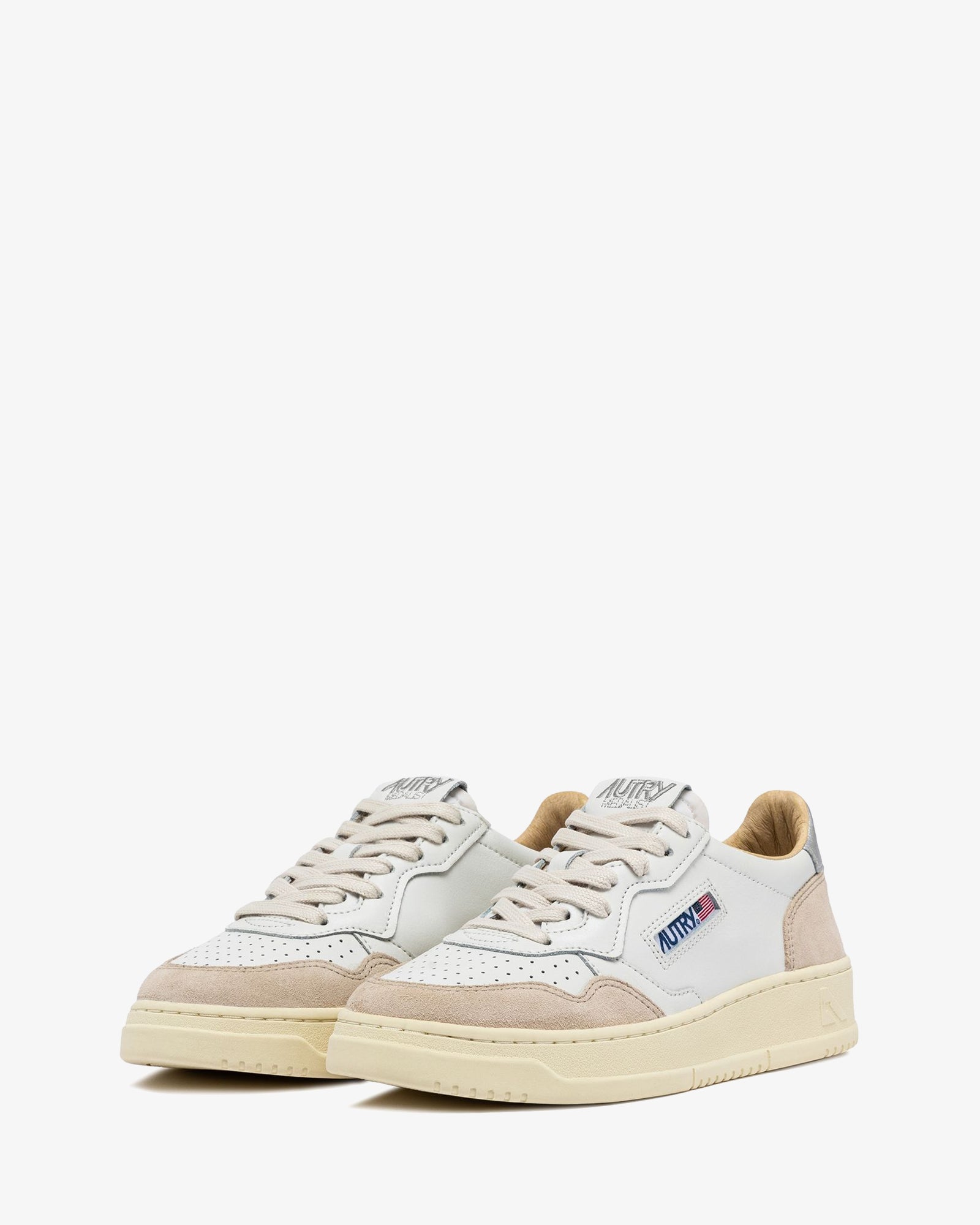 Autry-Sneakers-Medalist-Low-In-pelle-bianca-argento-suede-beige-AULWLS74-2