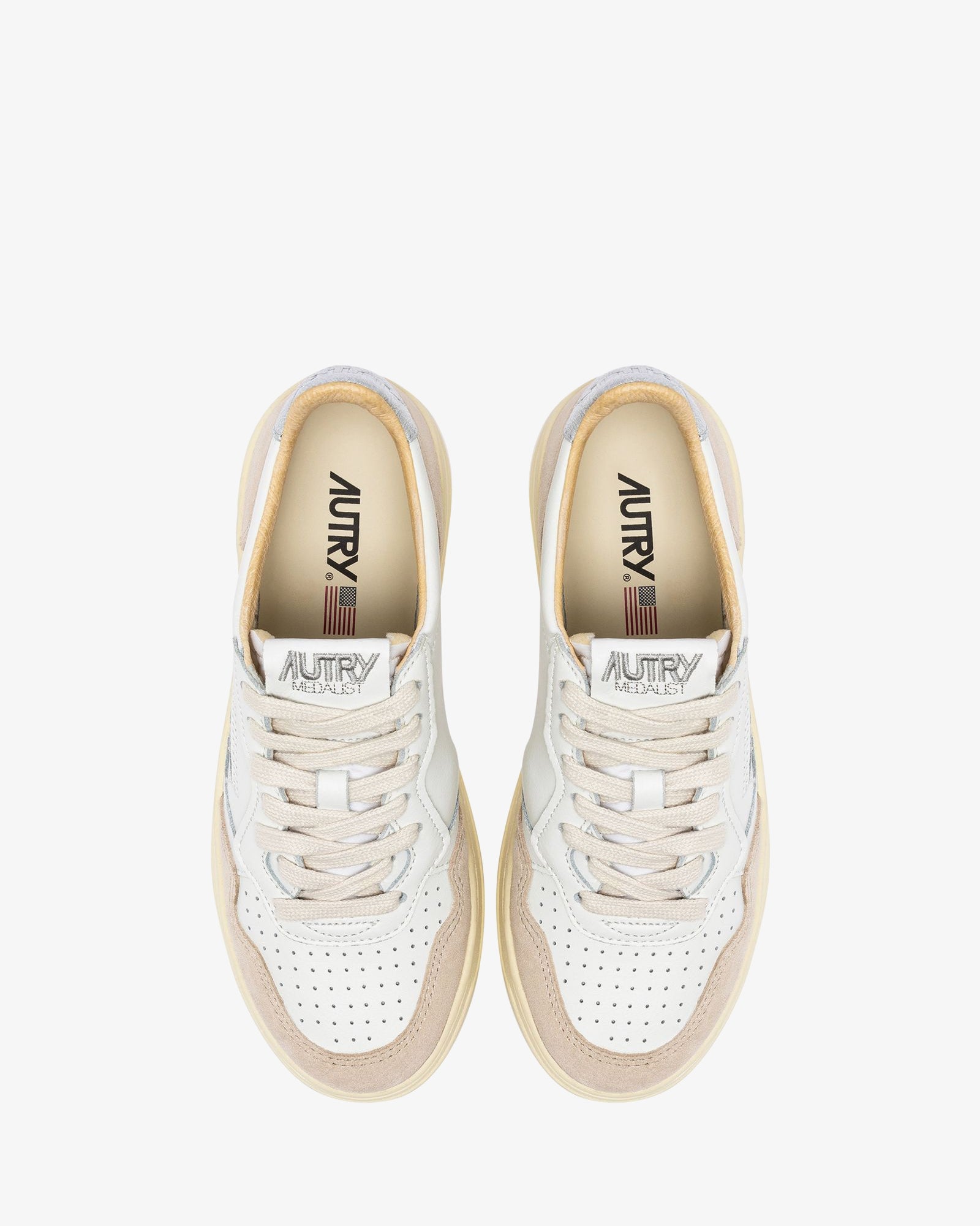 Autry-Sneakers-Medalist-Low-In-pelle-bianca-argento-suede-beige-AULWLS74-5