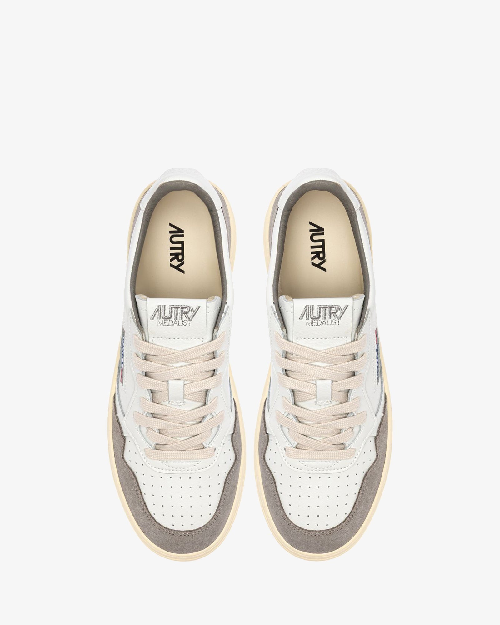 Autry Sneakers Medalist Low In Pelle Bianca E Suede Cemento