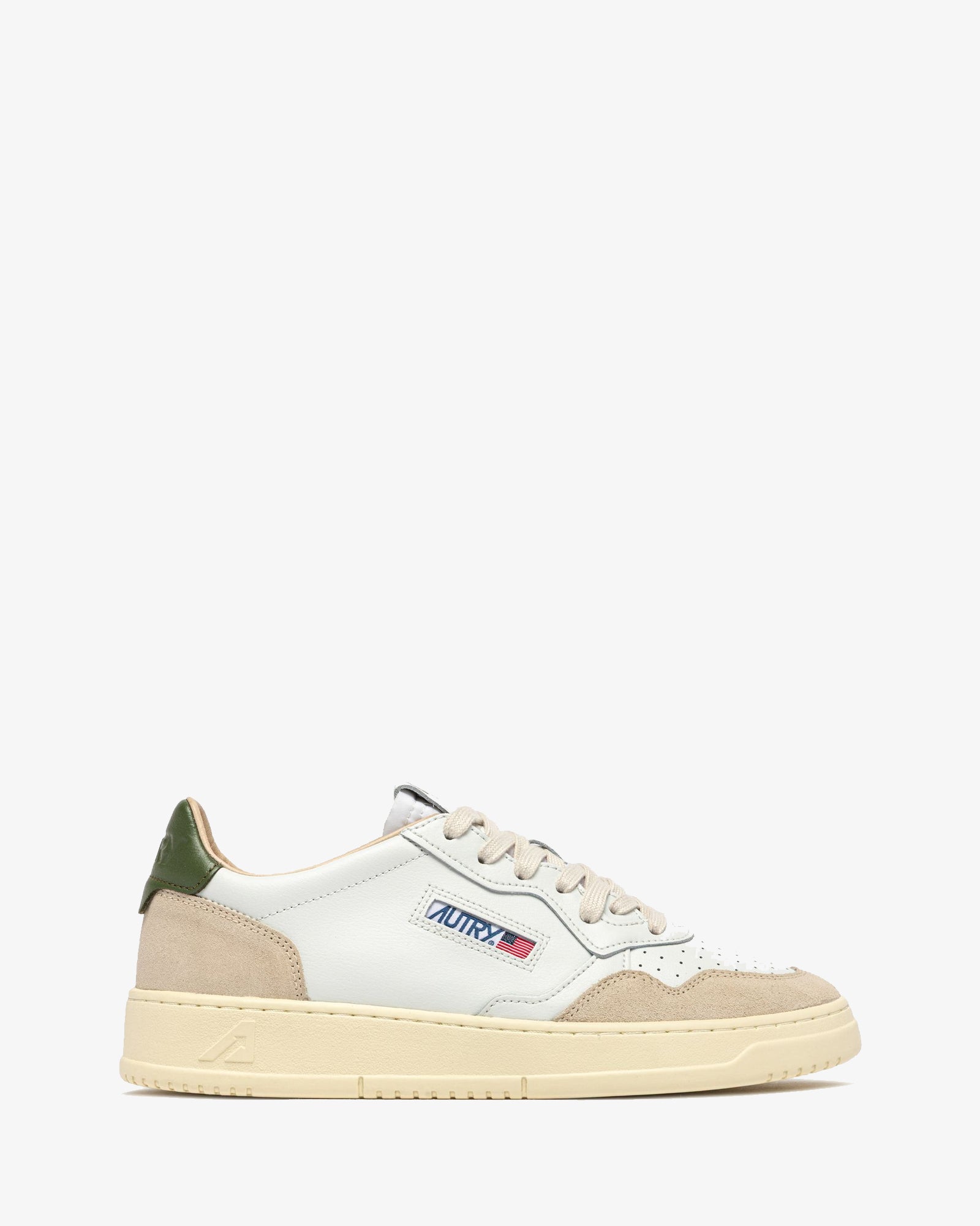 Autry-Sneakers-Medalist-Low-man-suede-beige-pelle-bianca-e-bronze-green-AULM-LS17-1