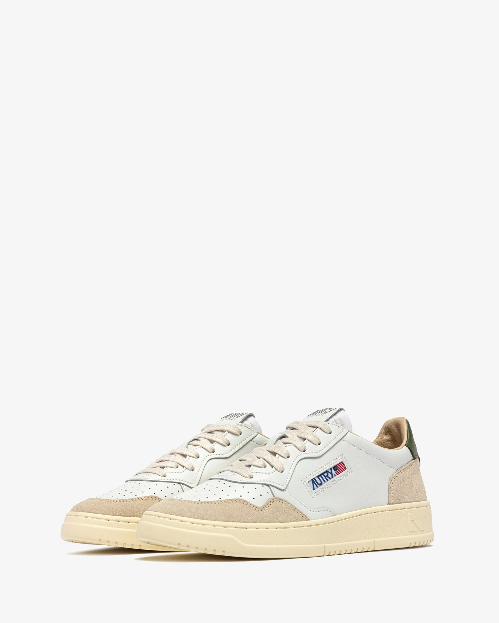 Autry Sneakers Medalist Low In Pelle Bianca E Bronze Green E Suede Beige