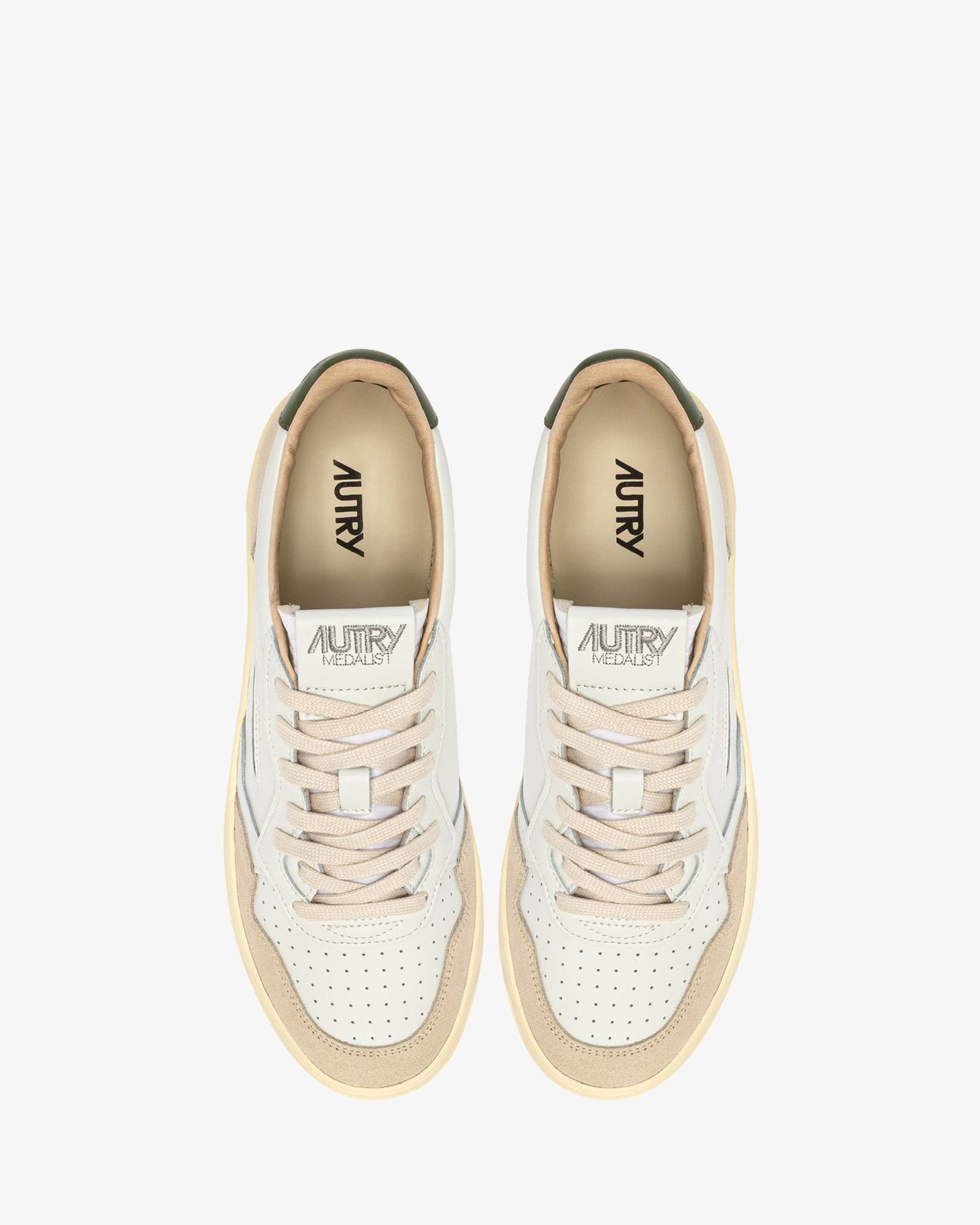 Autry Sneakers Medalist Low In Pelle Bianca E Bronze Green E Suede Beige