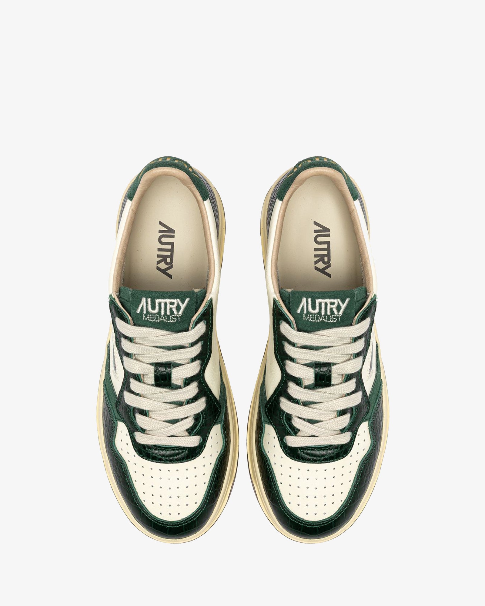 Autry Sneakers Medalist Low In Pelle Marshmallow E Cocco Verde