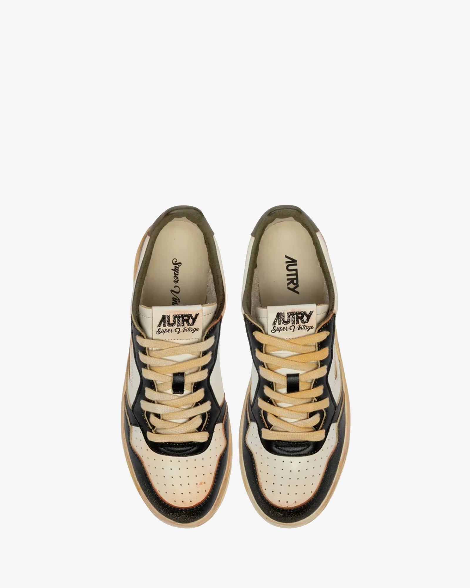 Autry Sneakers Medalist Low Super Vintage Pelle Bianca Covert Green E Nera