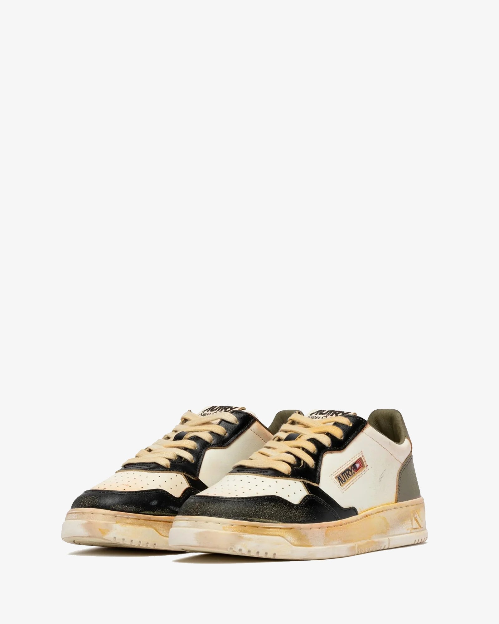 Autry Sneakers Medalist Low Super Vintage Pelle Bianca Covert Green E Nera