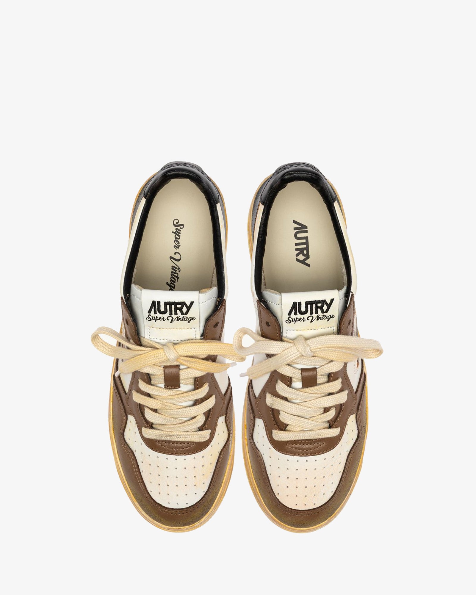 Autry Sneakers Medalist Low Super Vintage Pelle Bianca Nera E Malt Mall