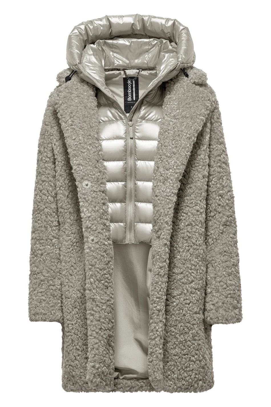 Bomboogie Odessa Overcoat In Ecopelliccia Effetto Agnello Oyster Shell