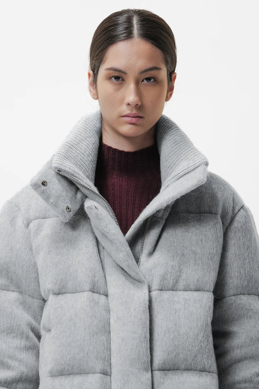 Duno Diana C Short Wool and Mohair Fabric Puffer Jacket Cool Grey