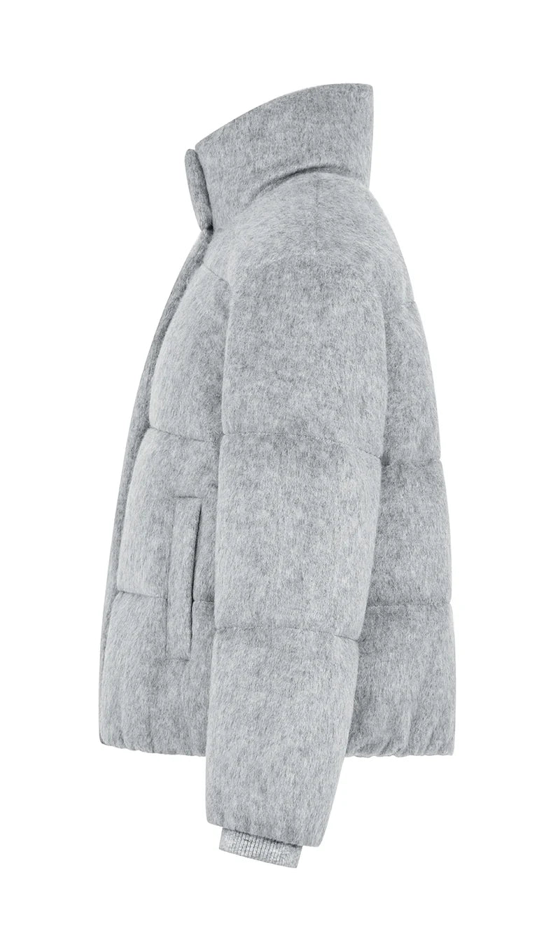 Duno Diana C Short Wool and Mohair Fabric Puffer Jacket Cool Grey