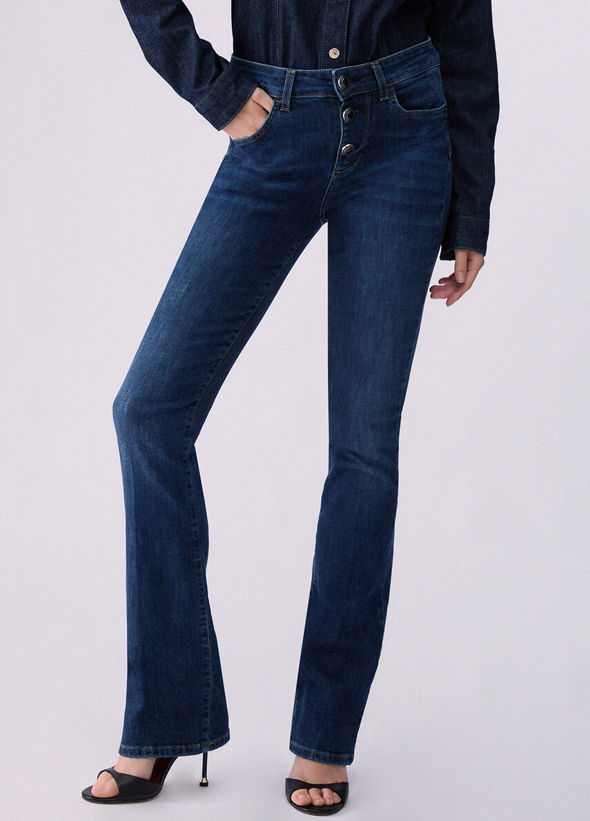 Liu Jo Jeans Bootcut Con Bottoni Gioiello Denim Blu