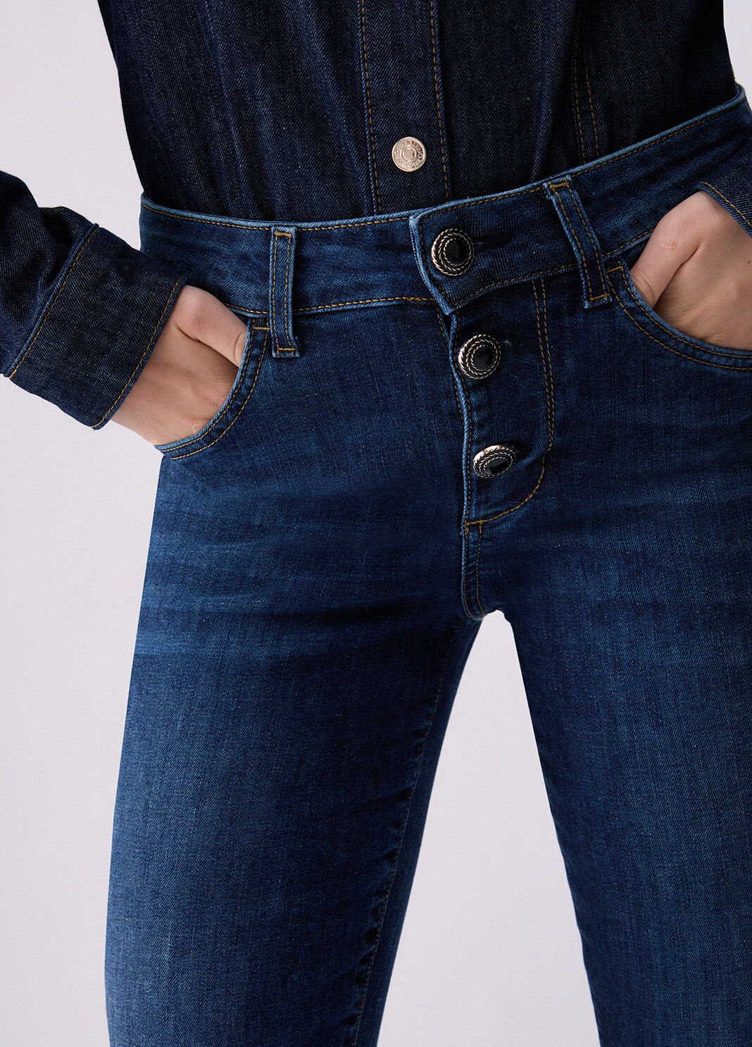 Liu Jo Jeans Bootcut Con Bottoni Gioiello Denim Blu