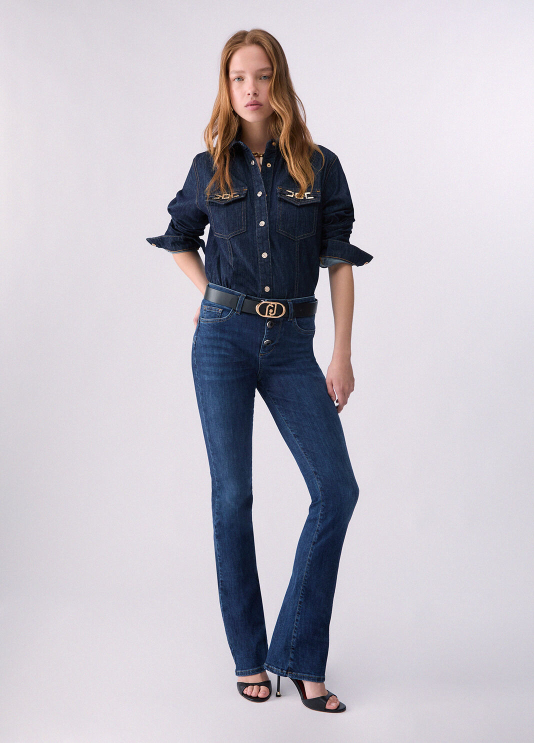 Liu Jo Jeans Bootcut Con Bottoni Gioiello Denim Blu