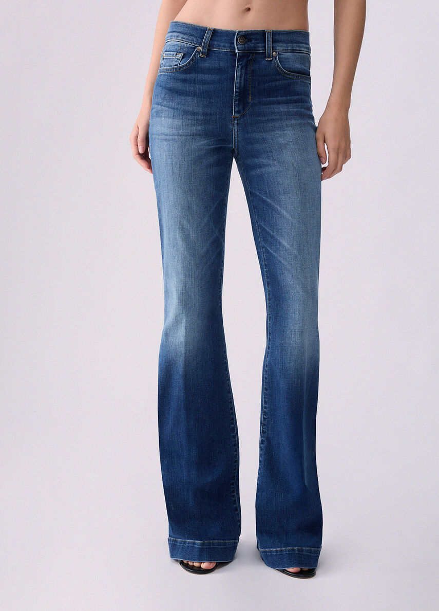 Liu Jo Jeans Flare Con Strass Denim Blu