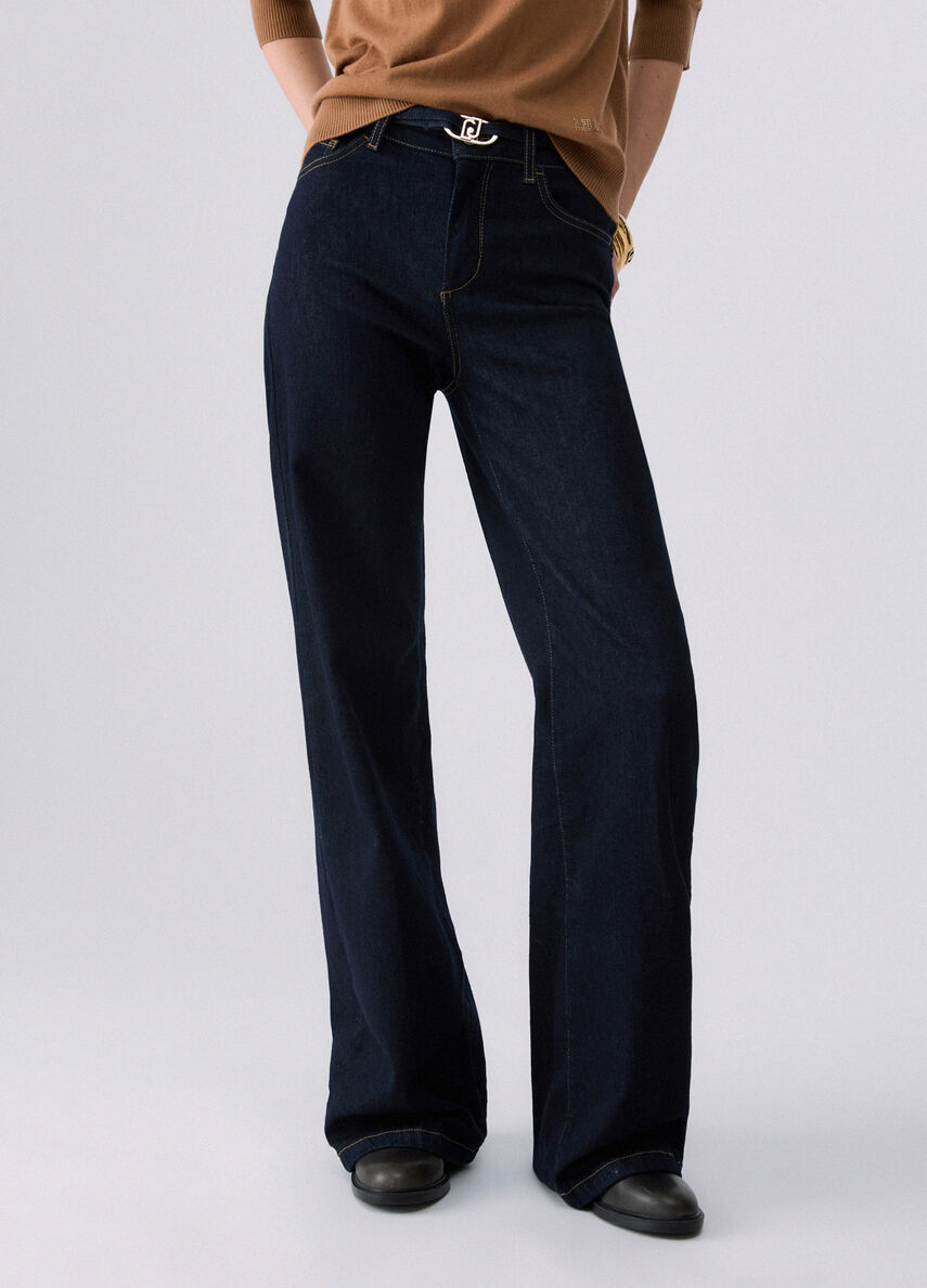 Liu Jo Jeans Flare Con Cintura Denim Scuro