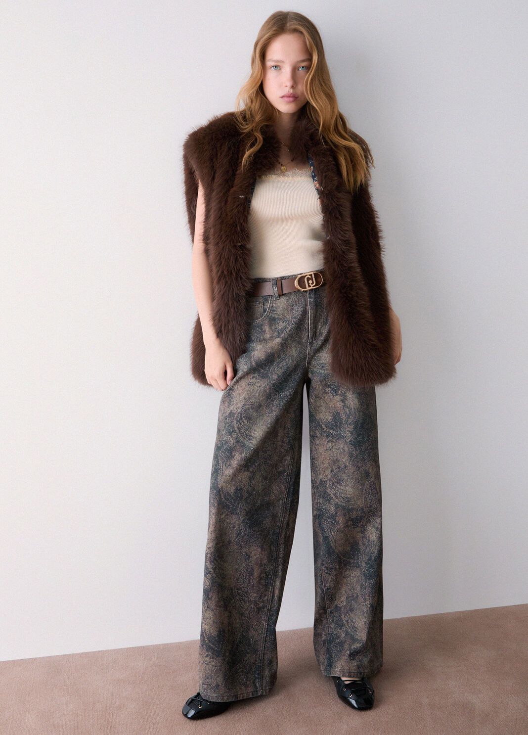 Liu Jo Pantaloni Boy Con Stampa Glitter Marroni