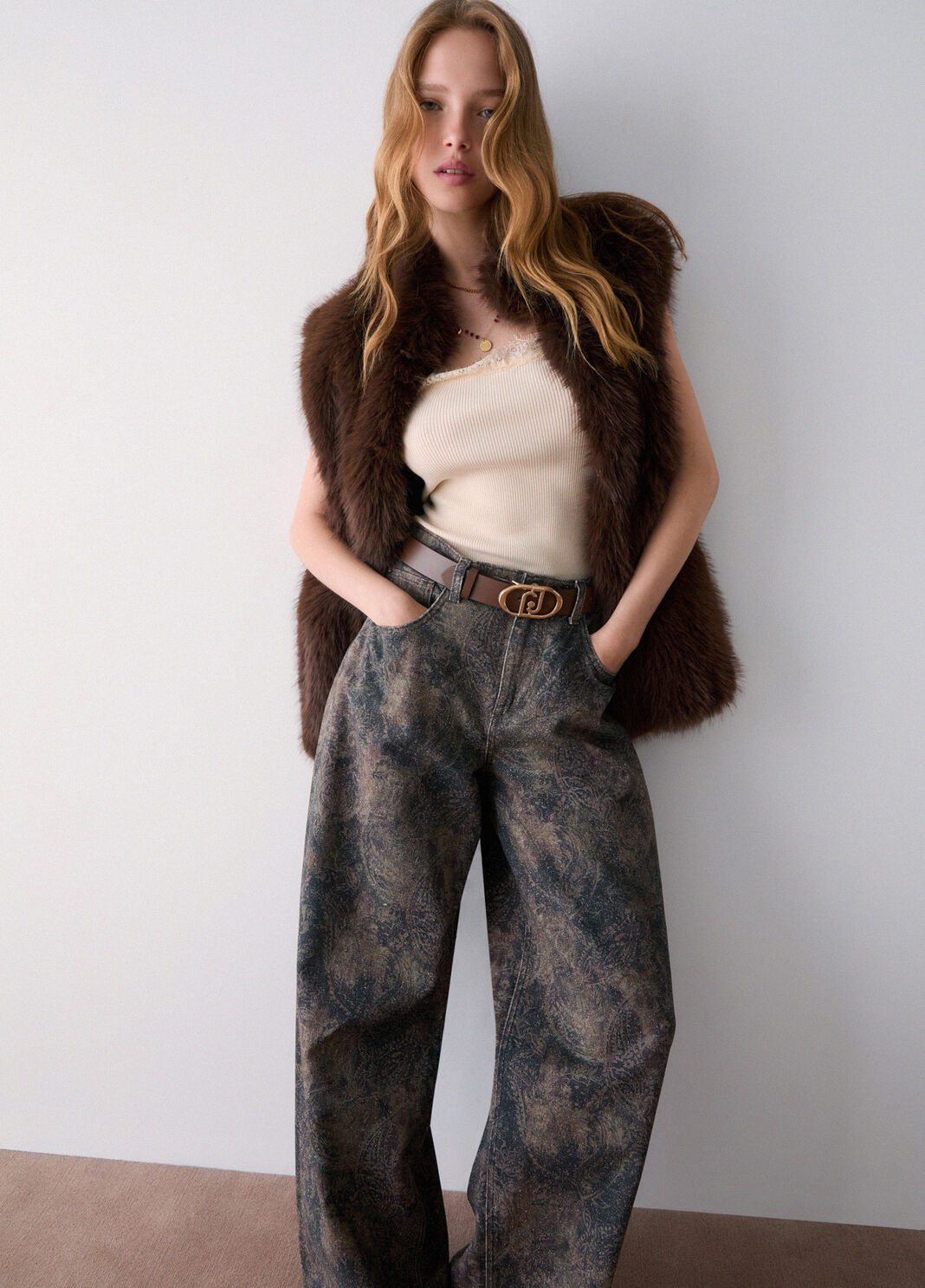 Liu Jo Pantaloni Boy Con Stampa Glitter Marroni