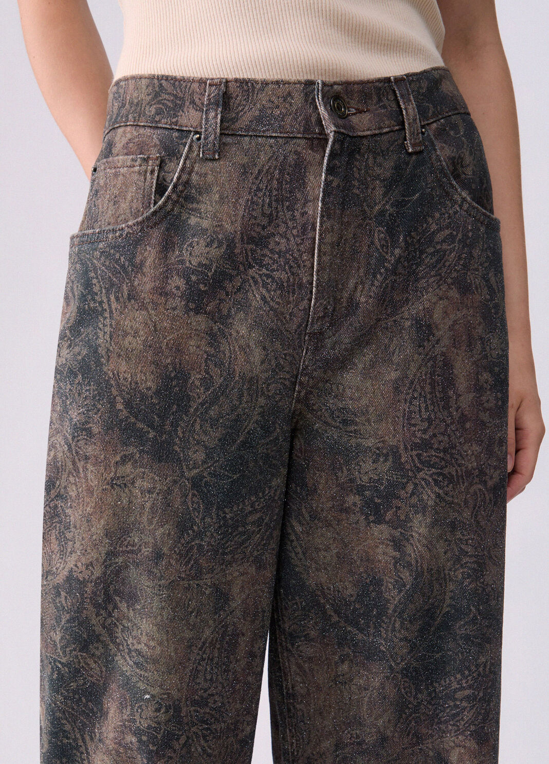 Liu Jo Pantaloni Boy Con Stampa Glitter Marroni