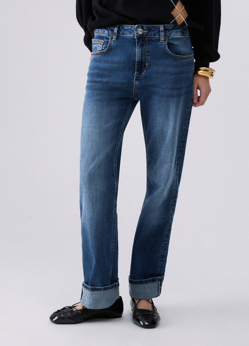 Liu Jo Jeans Straight Con Risvolto Denim Blu