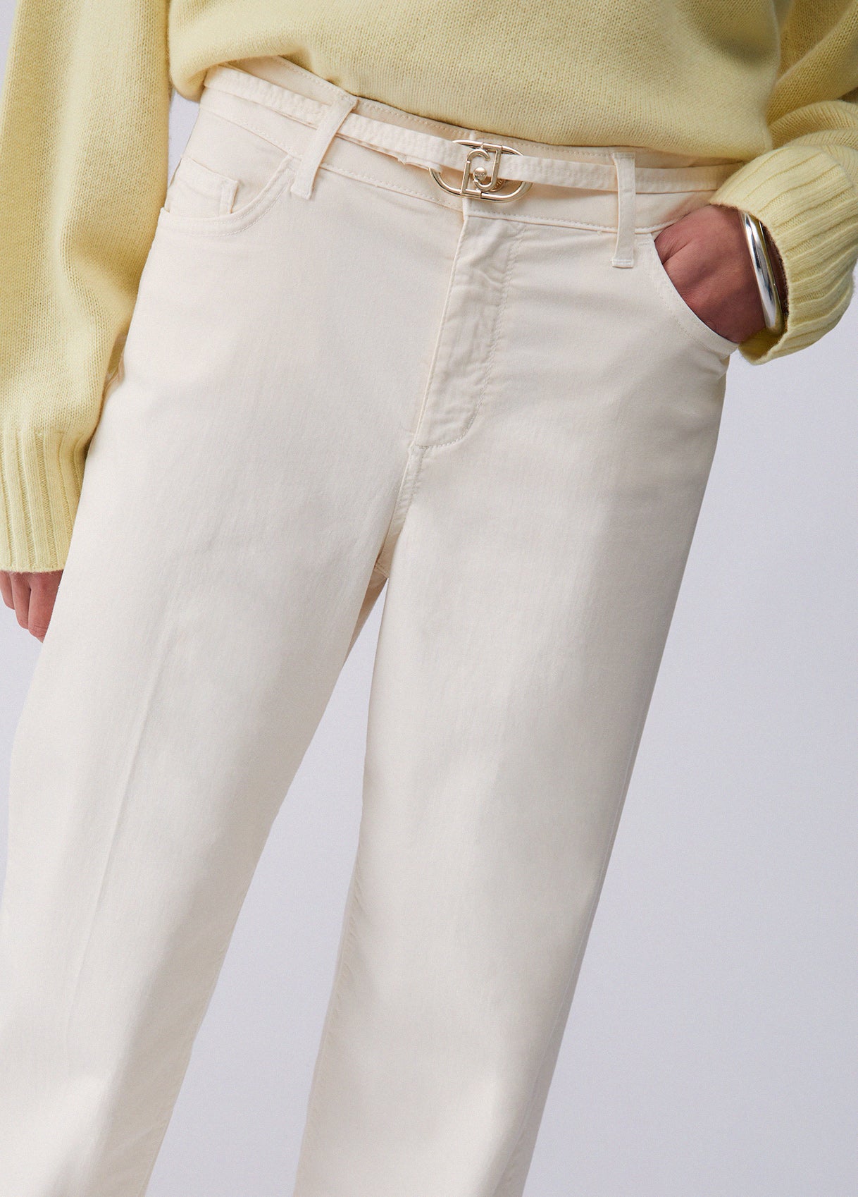 Liu Jo Cream Flare Trousers With Belt