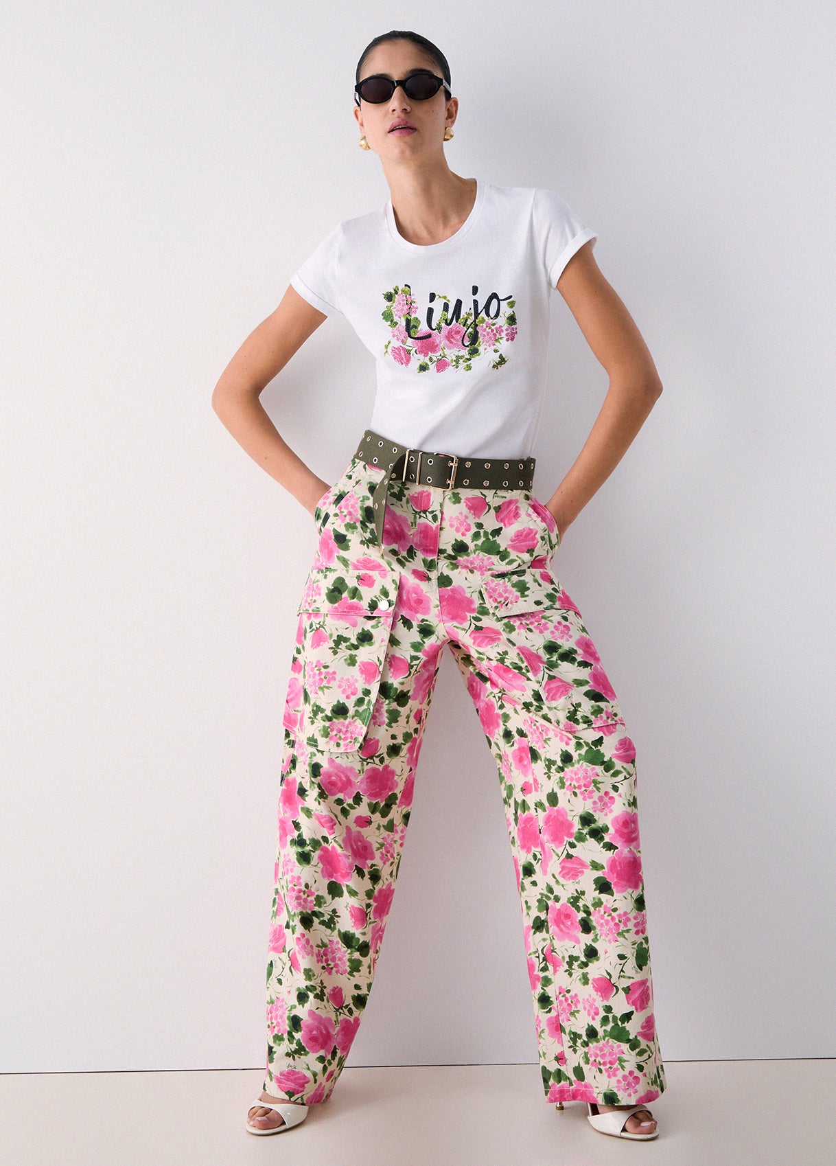 Liu Jo T-Shirt Con Stampa E Strass Bianca E Rosa