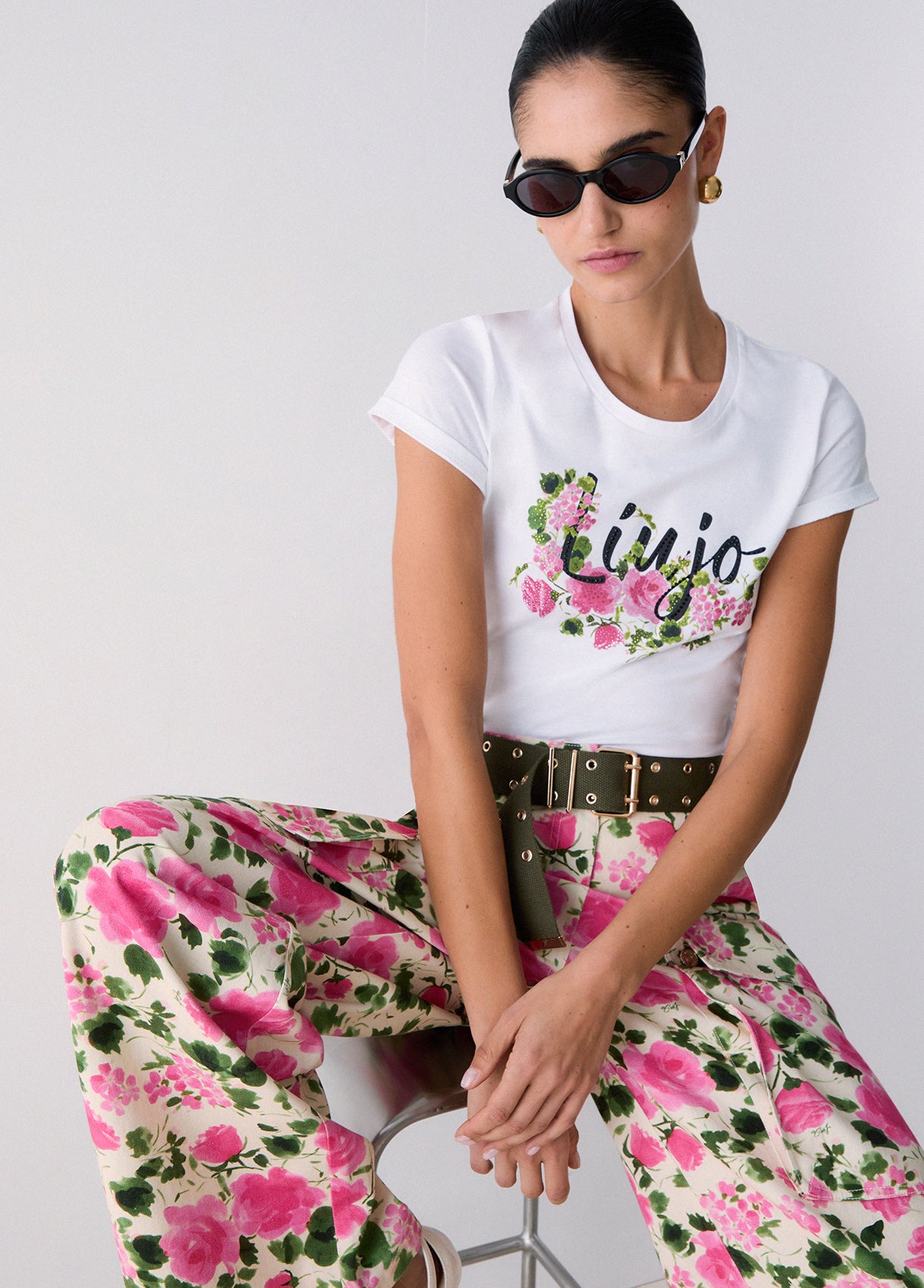Liu Jo T-Shirt Con Stampa E Strass Bianca E Rosa