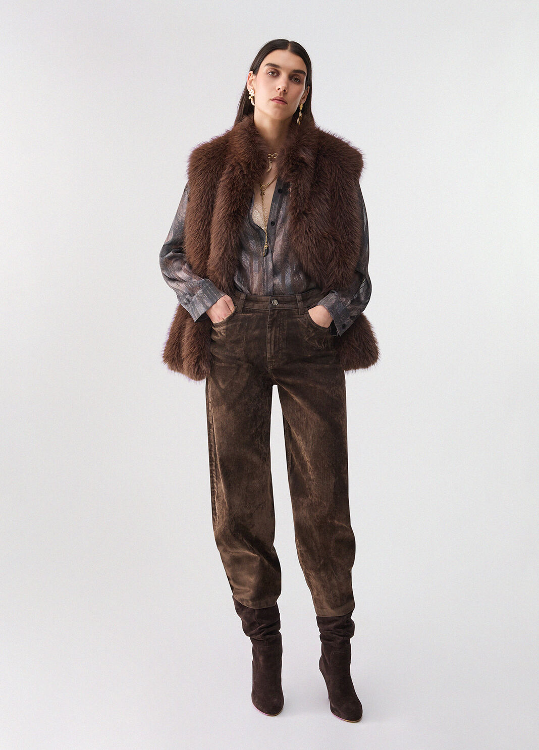 Liu Jo Gilet In Pelliccia Sintetica Marrone Scuro