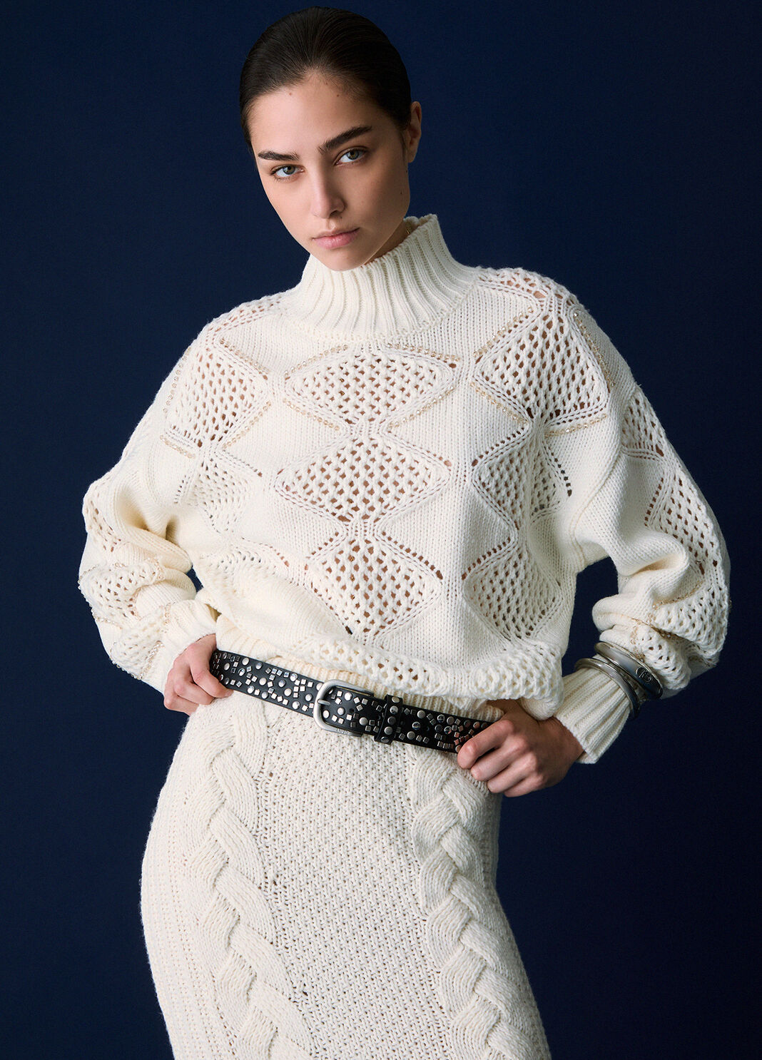 Liu Jo Lupetto Con Perline E Traforature Bianco