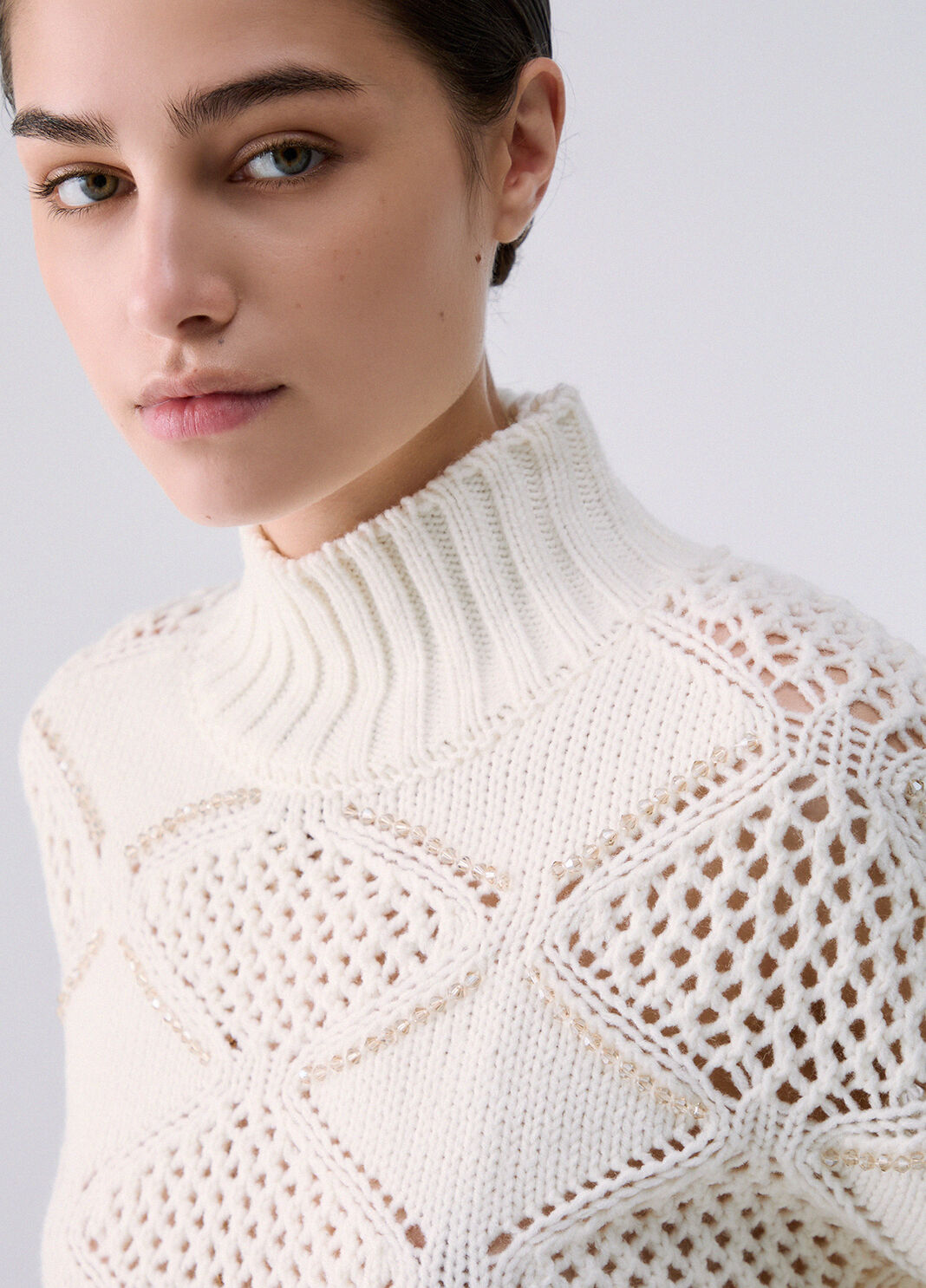 Liu Jo Lupetto Con Perline E Traforature Bianco