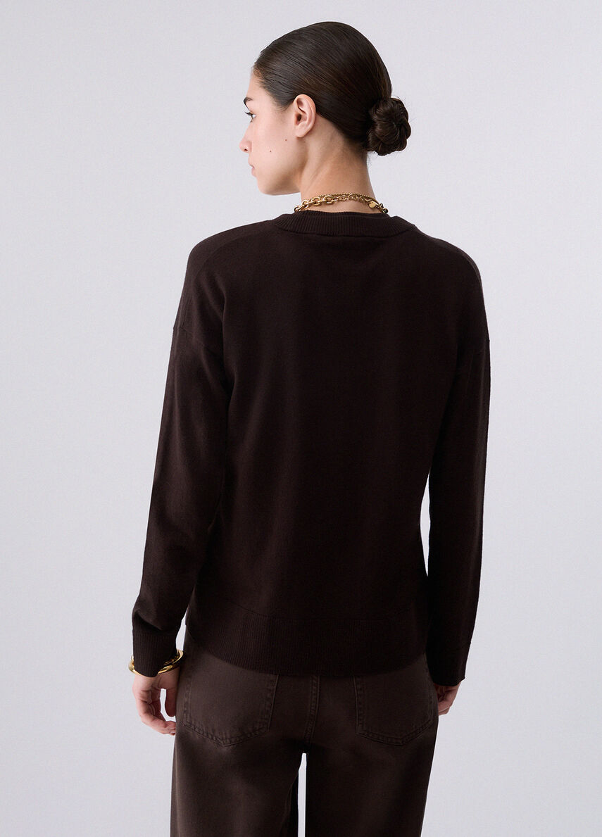 Liu Jo Maglia In Misto Lana Con Spacchetto Marrone Scuro