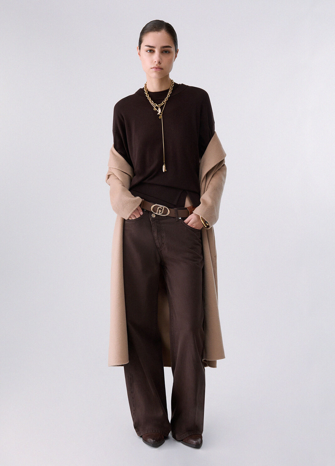 Liu Jo Maglia In Misto Lana Con Spacchetto Marrone Scuro