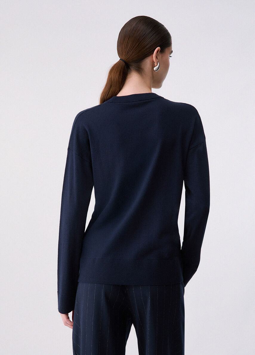Liu Jo Maglia In Misto Lana Con Spacchetto Blu Scuro