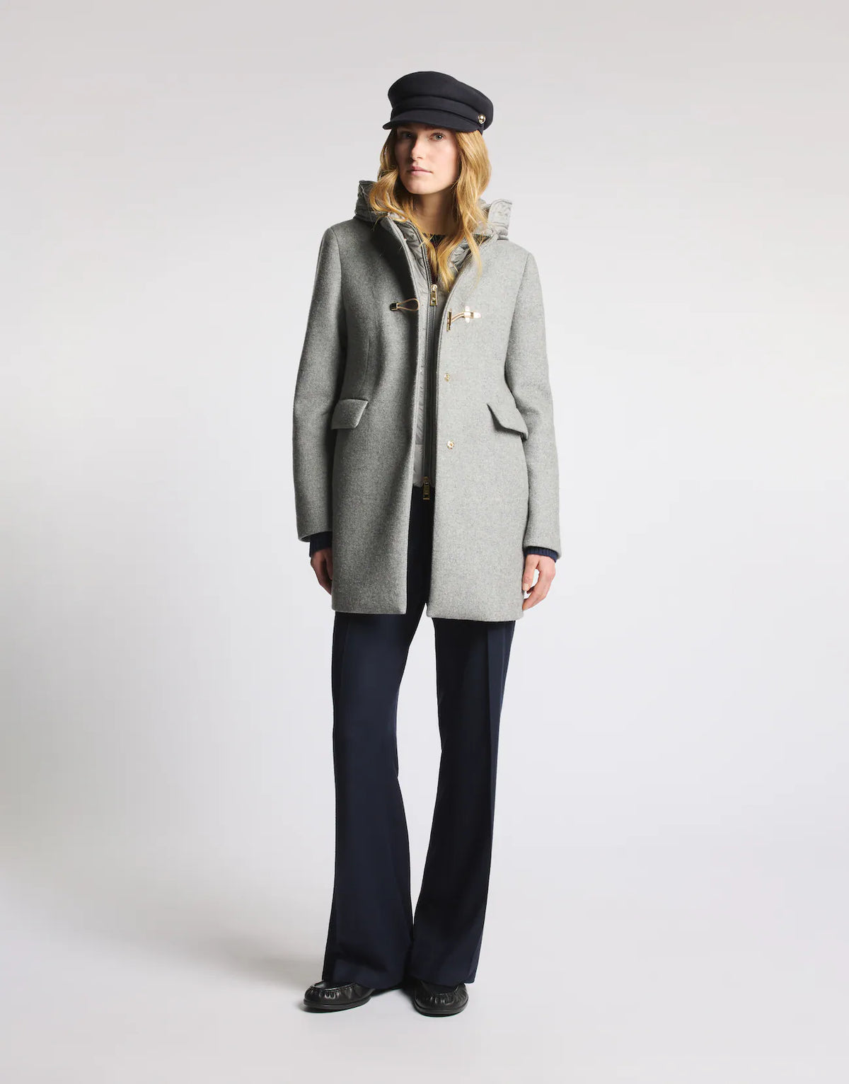 Fay Toggle Coat In Panno Di Lana Garzato Mélange Grigio