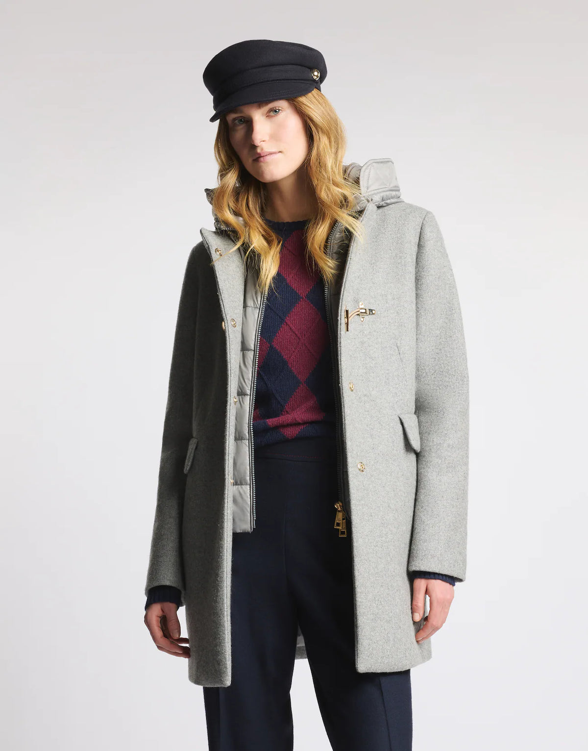 Fay Toggle Coat In Panno Di Lana Garzato Mélange Grigio