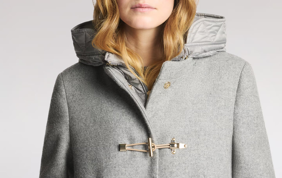 Fay Toggle Coat In Panno Di Lana Garzato Mélange Grigio