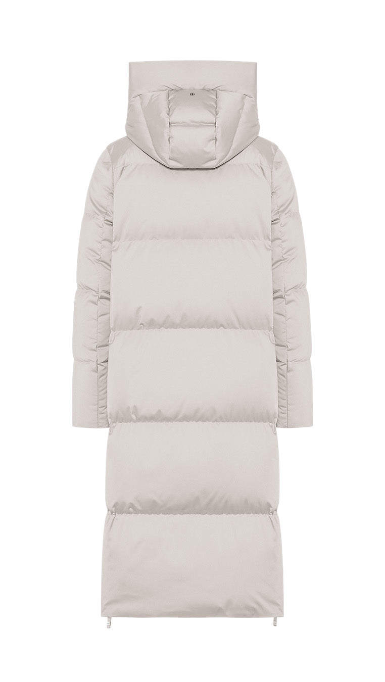 Duno Fully Long Down Jacket In Satin And Wool Ivory White