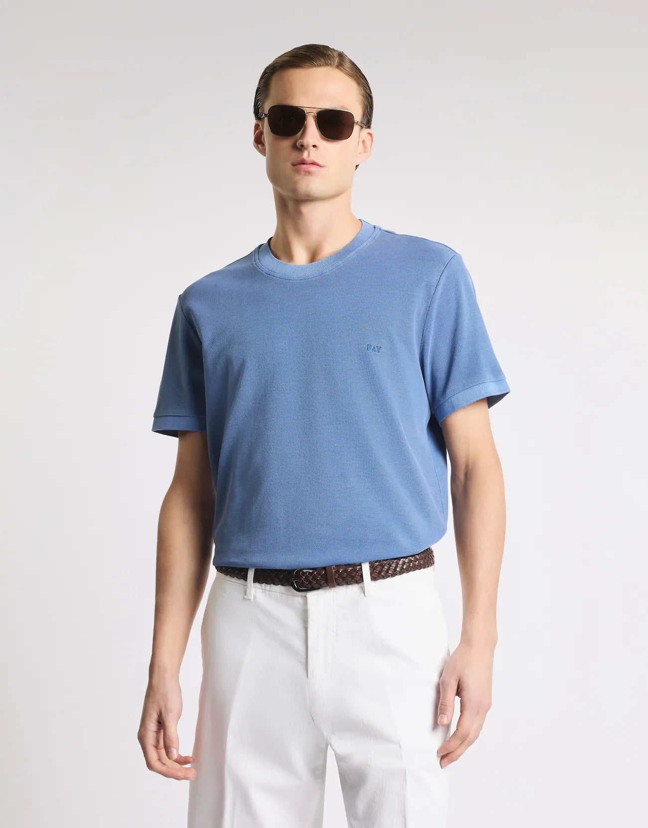 Fay_T-shirt_Comfort_Fit_in_Piquet_di_Cotone_Blu_NPMB352136TZEFU211-34