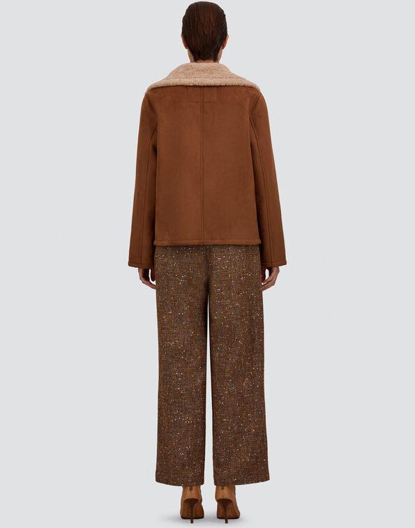 Herno Peacoat Effetto Shearling Marrone E Latte