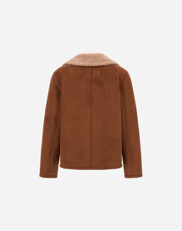 Herno Peacoat Effetto Shearling Marrone E Latte