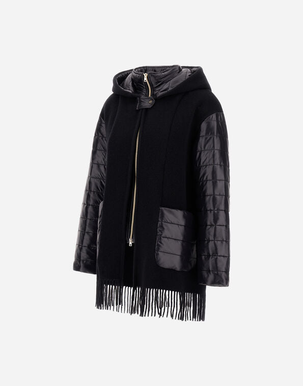 Herno Black Wool, Cashmere and Ultralight Nylon Poncho